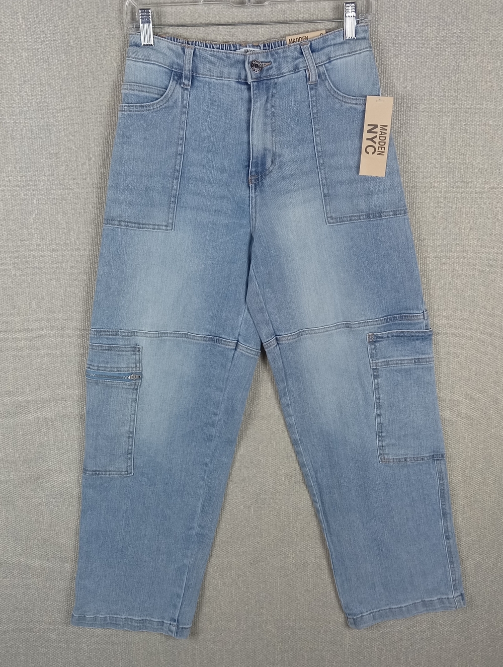 Madden NYC NWT Light Wash Cargo Skater Jeans High Rise Size Small Utility Y2K